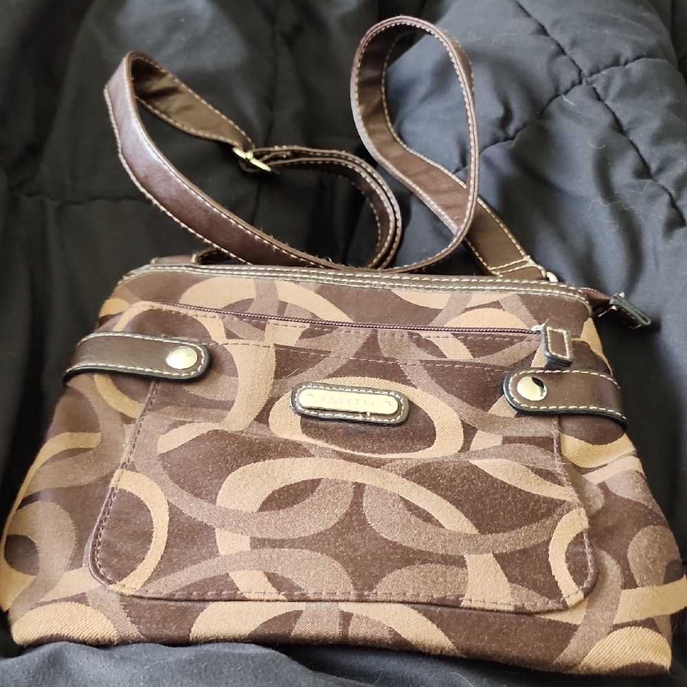 Rosetti Brown Monogram Crossbody Bag Canvas Adjustable Strap - Picture 3 of 6